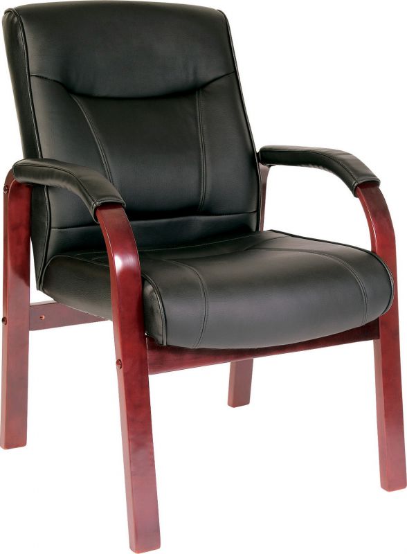 Black Bonded Leather Visitor Chair - Mahogany or Light Oak Wood Option - KINGSTON-VISITOR